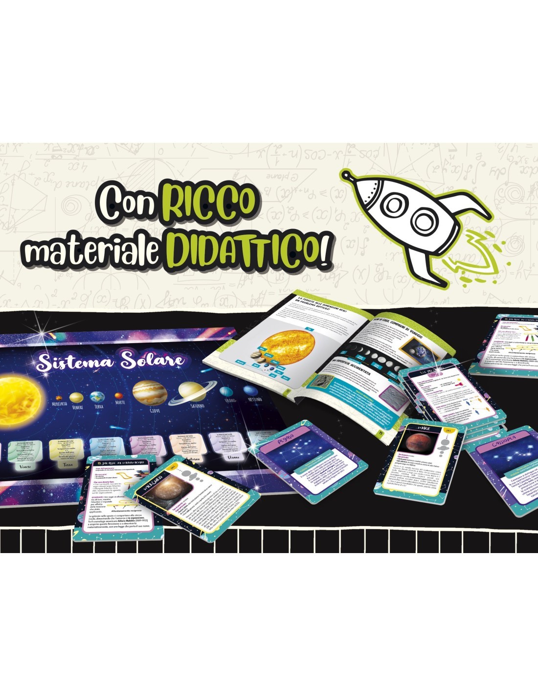 I'M GENIUS LABORATORIO DELLO SPAZIO, MODELLINO SISTEMA SOLARE, COLORI, CARDS, POSTER, MANUALE ILLUSTRATO