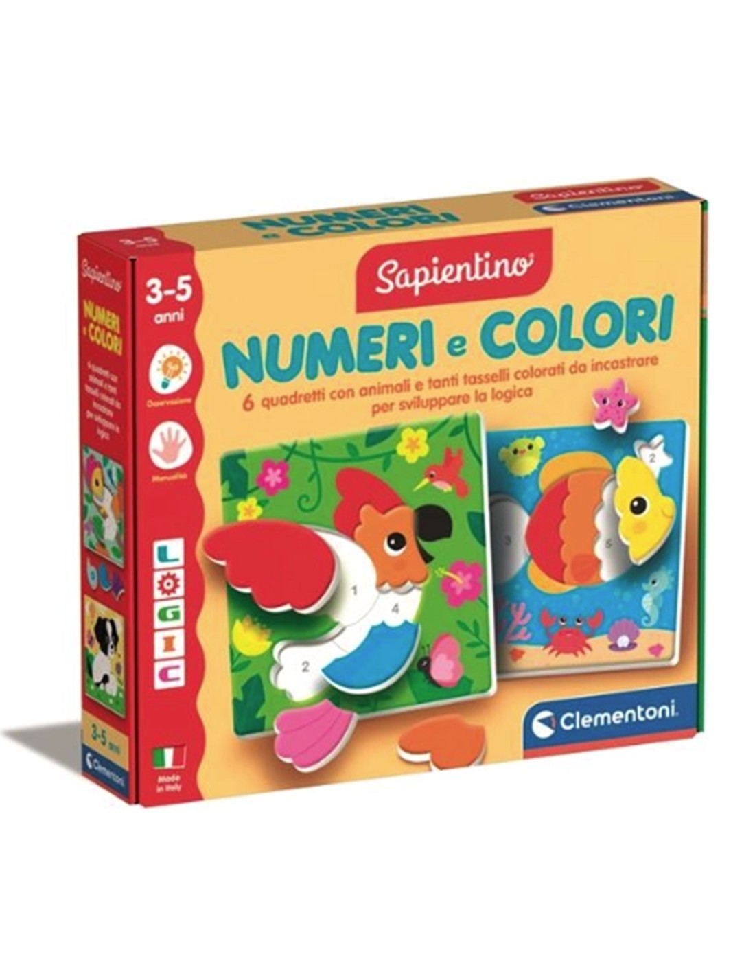 Clementoni Sapientino Logic Numeri e Colori – Gioco Educativo 3-5 Anni con Puzzle e Tessere