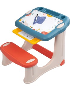 SMOBY, MAGIC DESK SCRIVANIA PER BAMBINI, PENNARELLO CANCELLABILE, 3 SPAZI PORTAOGGETTI, CASSETTO SCORREVOLE, 12 ACCESSORI, 2+