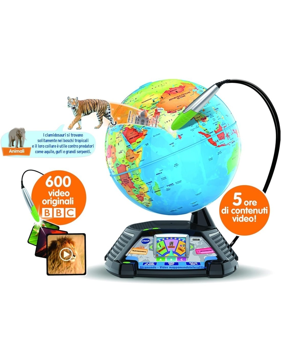 VTech Giramondo - Video Mappamondo Interattivo con Penna Touch e 600 Video Educativi