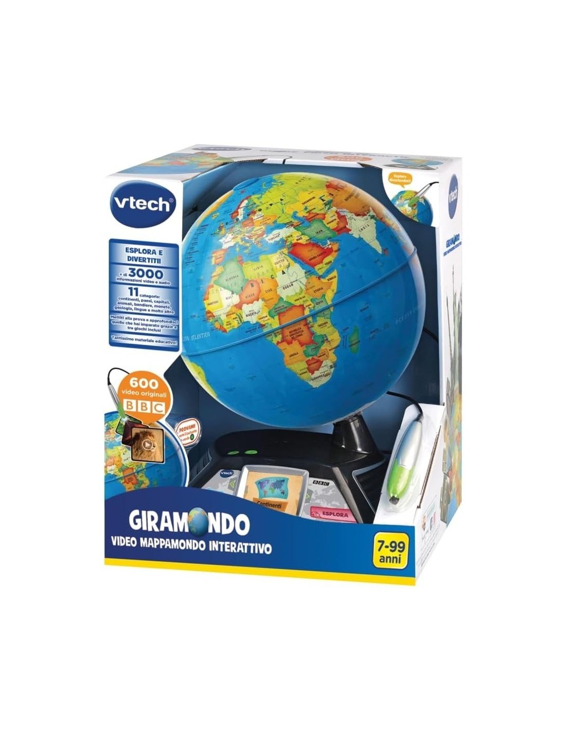 VTech Giramondo - Video Mappamondo Interattivo con Penna Touch e 600 Video Educativi