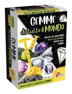 I'M GENIUS GEMME DA TUTTO IL MONDO KIT SCIENTIFICO, SCOPERTA MINERALI, BLOCCO DI GESSO, ATTREZZI, POSTER DIDASCALICO