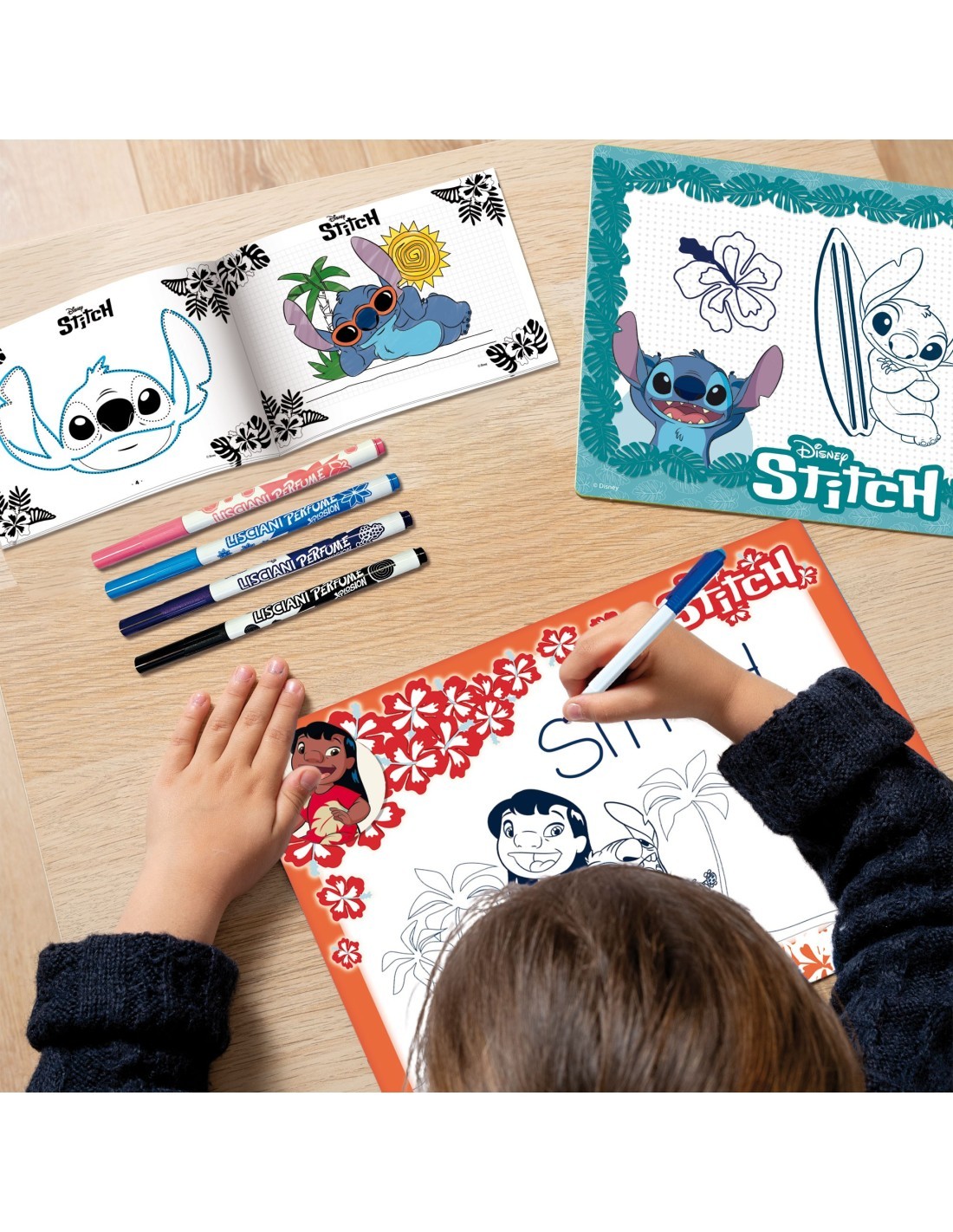 STITCH SCUOLA DI DISEGNO, DRAWING SCHOOL, STITCH, KIT CREATIVO, LAVAGNETTE SCRIVI E CANCELLA, PENNARELLI PROFUMATI