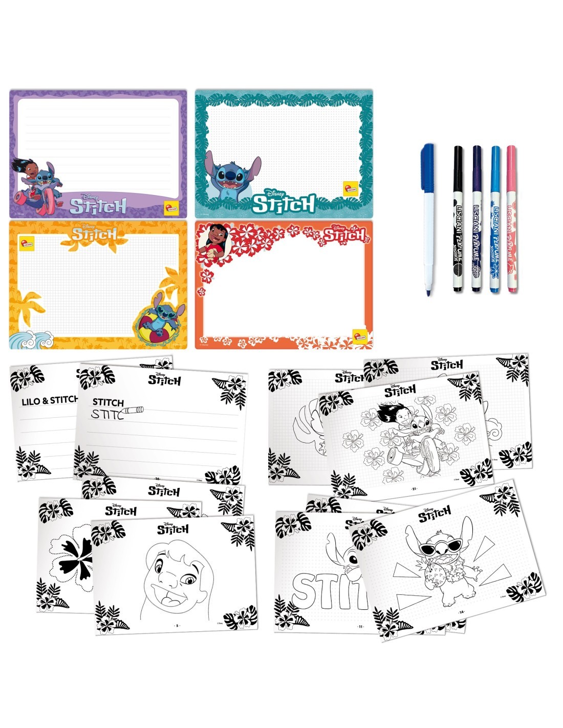 STITCH SCUOLA DI DISEGNO, DRAWING SCHOOL, STITCH, KIT CREATIVO, LAVAGNETTE SCRIVI E CANCELLA, PENNARELLI PROFUMATI