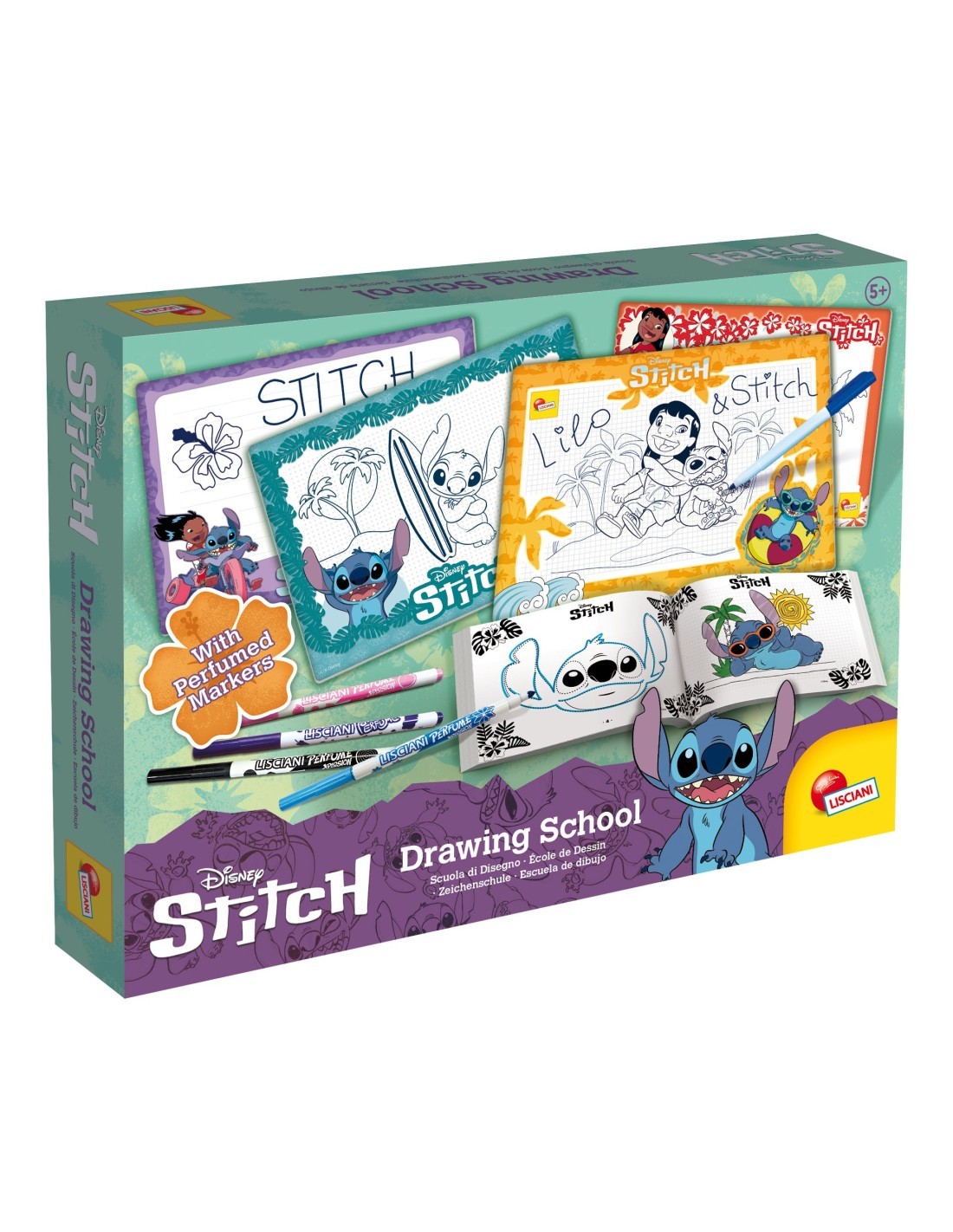 STITCH SCUOLA DI DISEGNO, DRAWING SCHOOL, STITCH, KIT CREATIVO, LAVAGNETTE SCRIVI E CANCELLA, PENNARELLI PROFUMATI