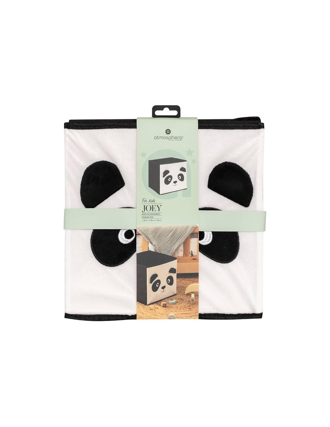 Contenitore per bambini Panda Atmosphera Velluto Bianco/Nero 29x29 cm