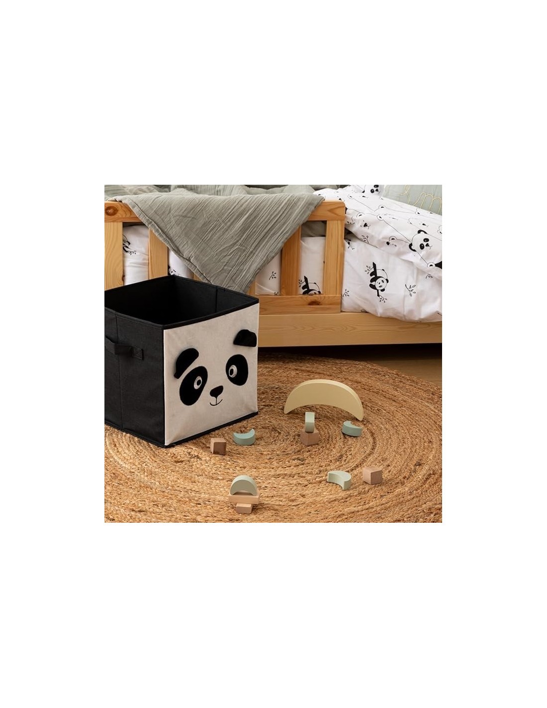 Contenitore per bambini Panda Atmosphera Velluto Bianco/Nero 29x29 cm
