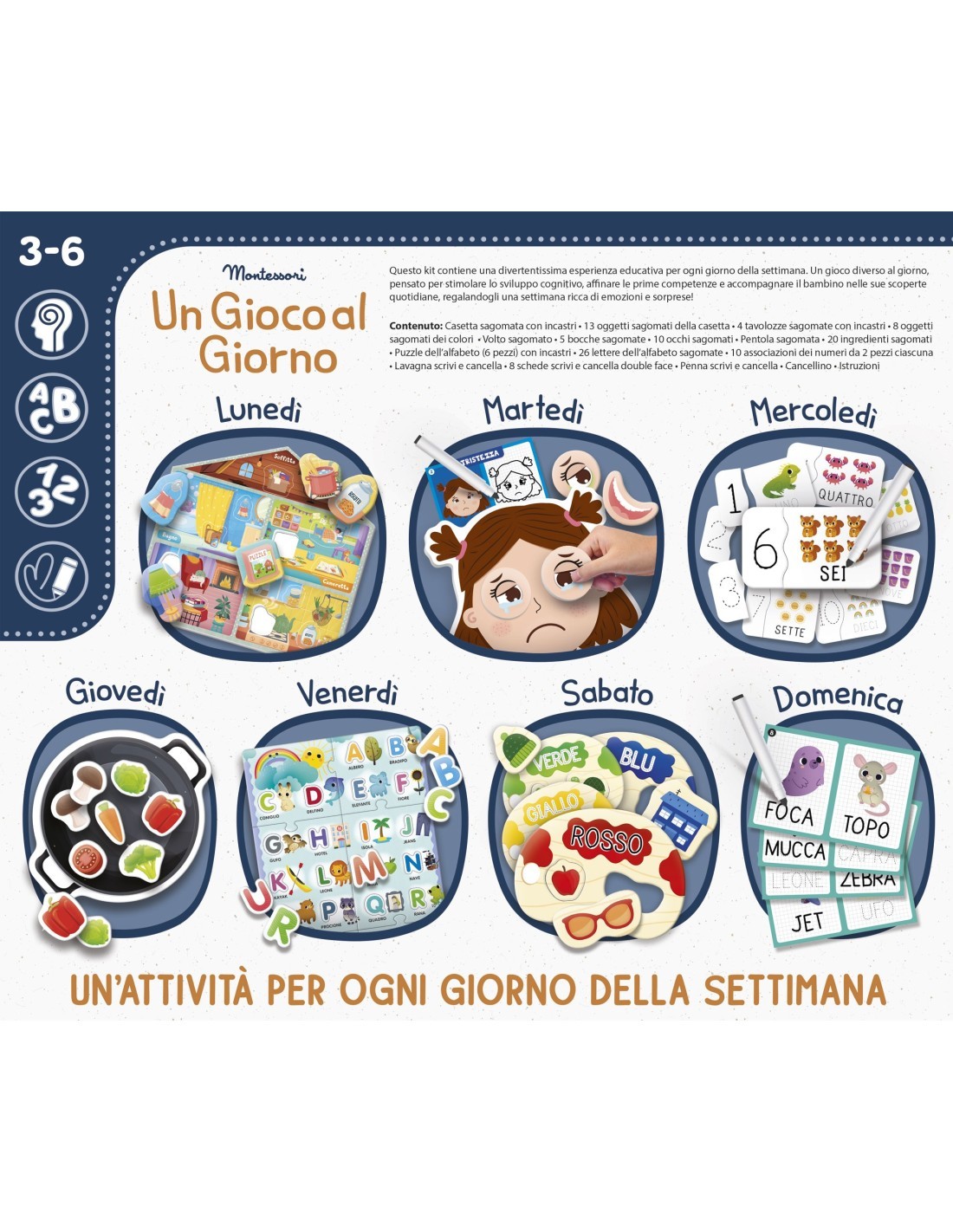 MONTESSORI, UN GIOCO AL GIORNO, KIT EDUCATIVO, ATTIVITÀ SETTIMANALI PER BAMBINI