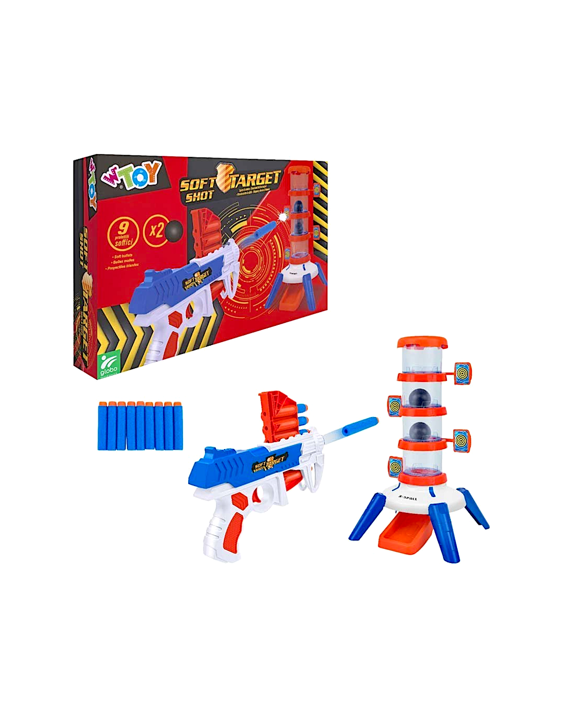 PISTOLA CON BERSAGLIO E PROIETTILI DI GOMMA SOFFICI  GIOCO BAMBINI, GLOBO WTOY 41653