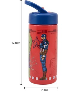 BORRACCIA IN PP 420ML CON CANNUCCIA AVENGERS 17, 8X7, 4 CM PER SCUOLA, BAMBINI 2