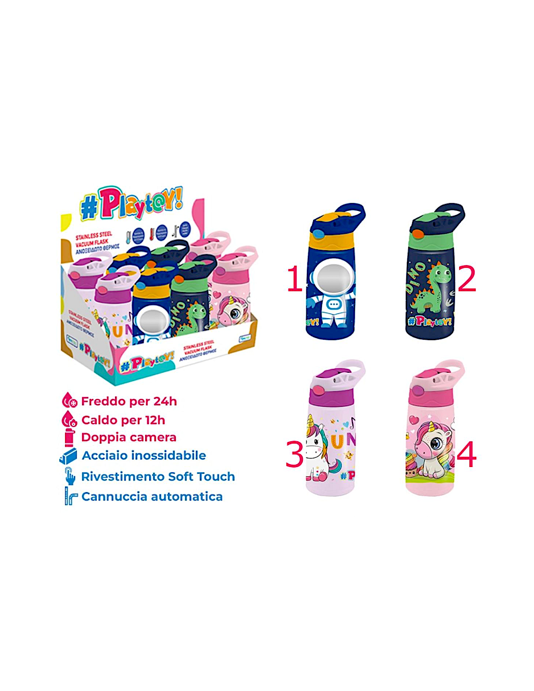 Borraccia Termica  in alluminio 400ML Playtoy, per bambini, assortiti