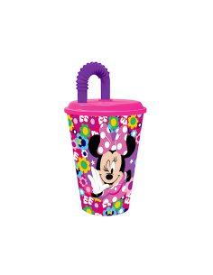 BICCHIERE 430ML MINNIE IN PLASTICA ROSA CON CANNUCCIA E COPERCHIO, PER BAMBINI