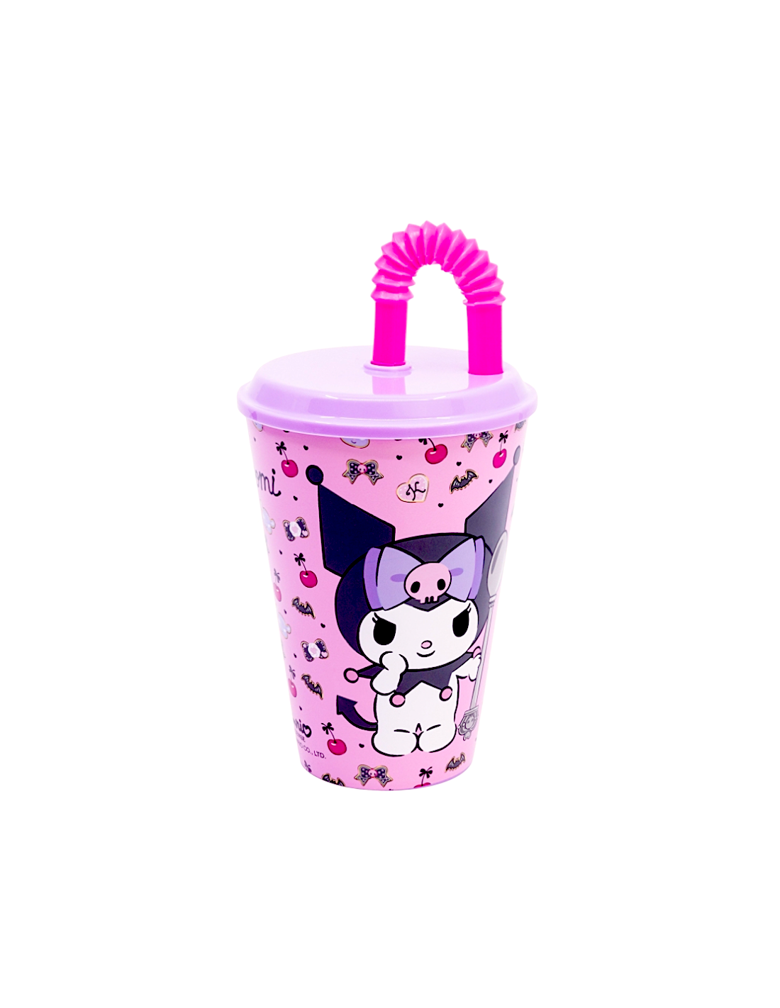 BICCHIERE 430ML KUROMI IN PLASTICA ROSA RIUTILIZZABILE CON CANNUCCIA E COPERCHIO PER BAMBINI