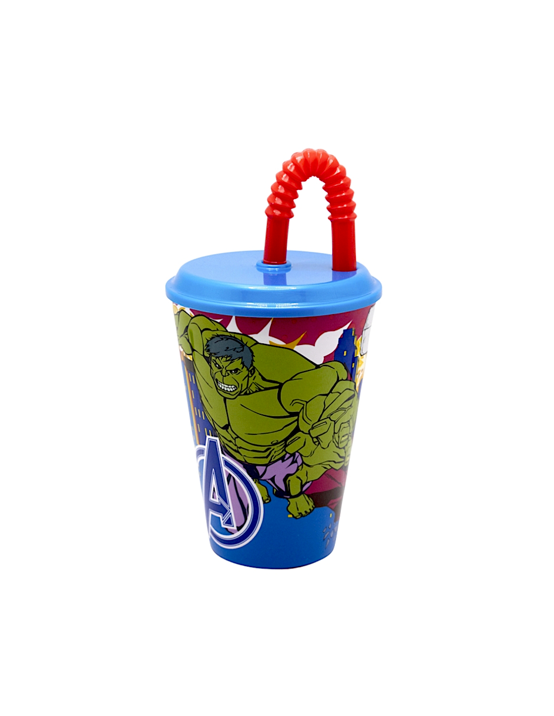 BICCHIERE  DI PLASTICA 430ML CON CANNUCCIA AVENGERS, SUPEREROI, PER BAMBINI