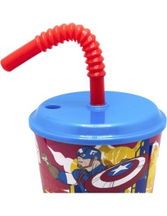 BICCHIERE  DI PLASTICA 430ML CON CANNUCCIA AVENGERS, SUPEREROI, PER BAMBINI