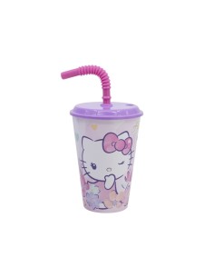 BICCHIERE IN PLASTICA 430ML CON CANNUCCIA E COPERCHIO HELLO KITTY 2