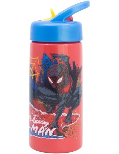 BORRACCIA 420ML SPIDERMAN CON CANNUCCIA E MANICO INTEGRATO, PER BAMBINI