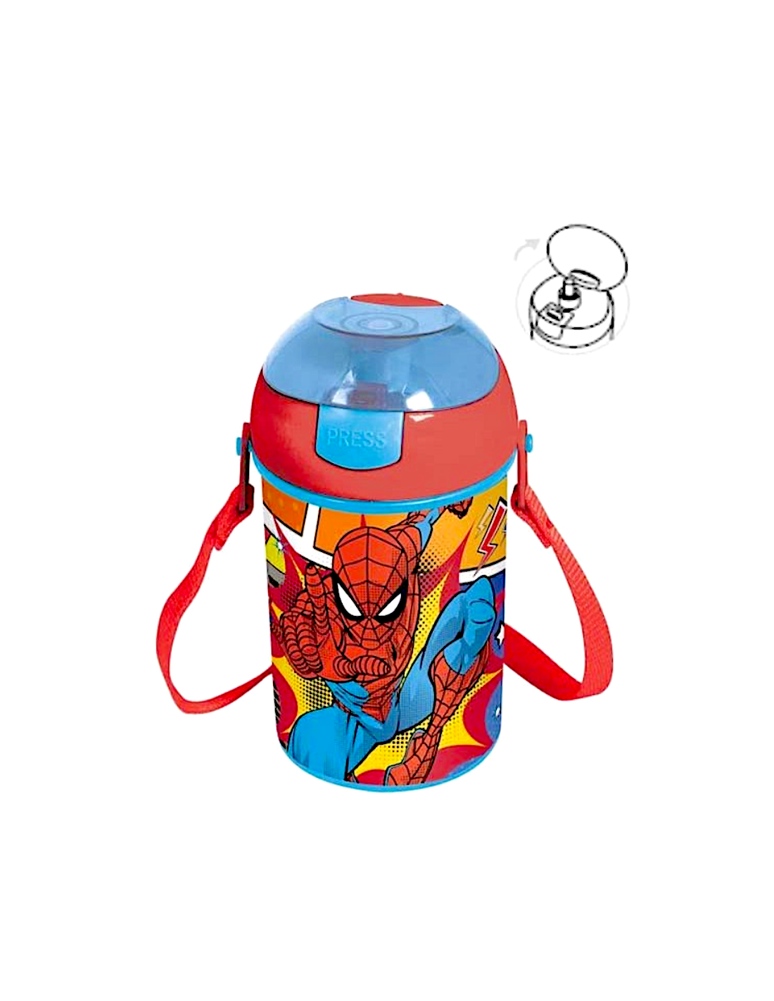BORRACCIA POP-UP 450ML SPIDERMAN IN PP CON TRACOLLA, PER BAMBINI