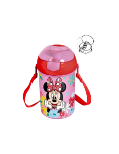 BORRACCIA POP-UP 450ML IN PLASTICA ROSA MINNIE CON TRACOLLA, PER BAMBINI