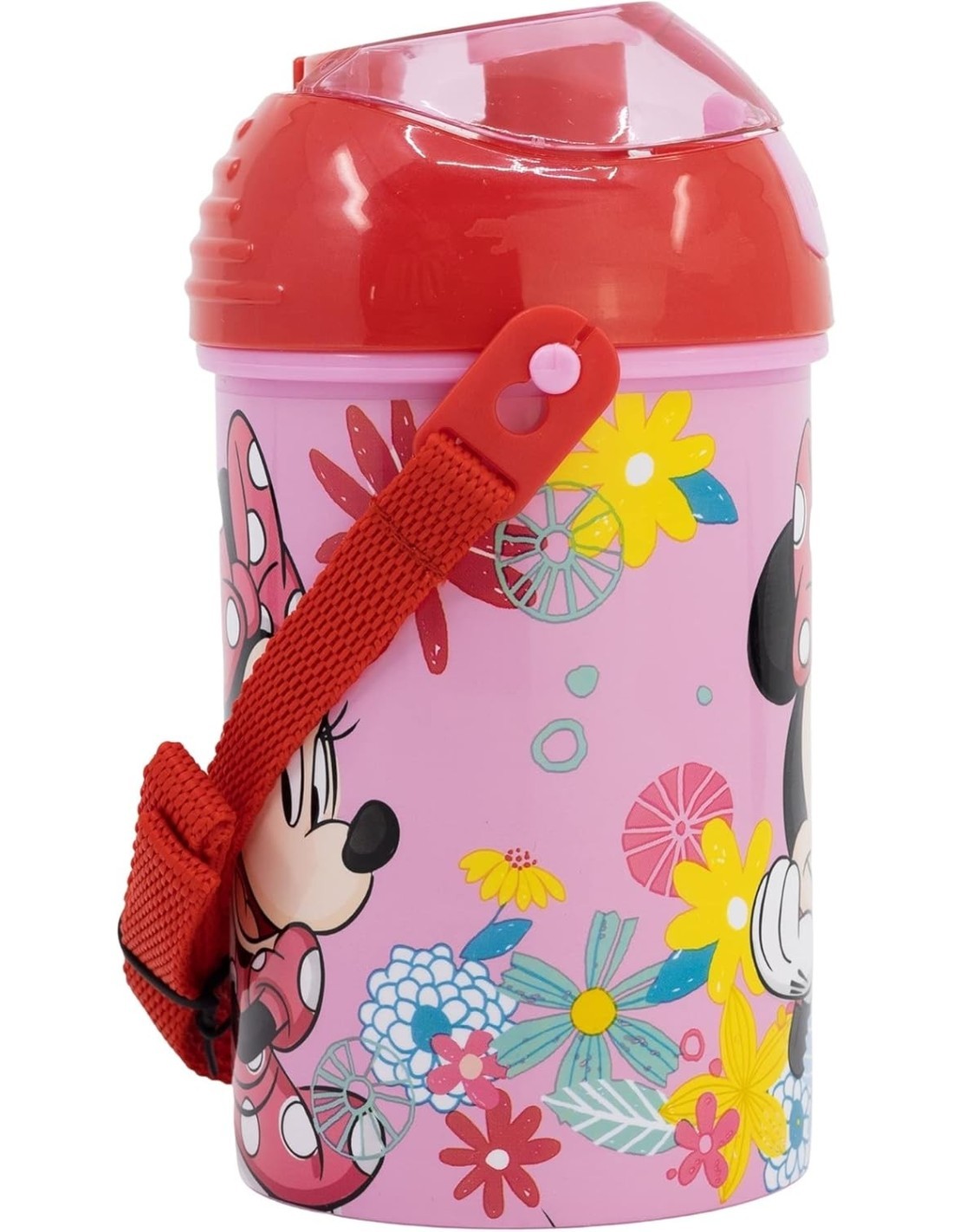 BORRACCIA POP-UP 450ML IN PLASTICA ROSA MINNIE CON TRACOLLA, PER BAMBINI