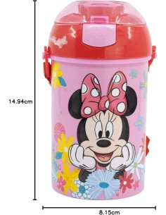 BORRACCIA POP-UP 450ML IN PLASTICA ROSA MINNIE CON TRACOLLA, PER BAMBINI
