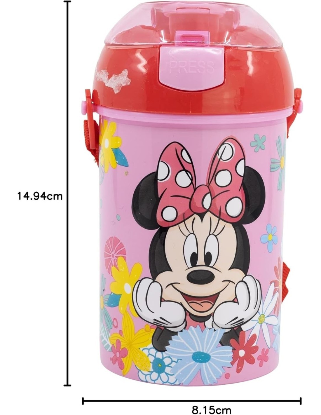 BORRACCIA POP-UP 450ML IN PLASTICA ROSA MINNIE CON TRACOLLA, PER BAMBINI