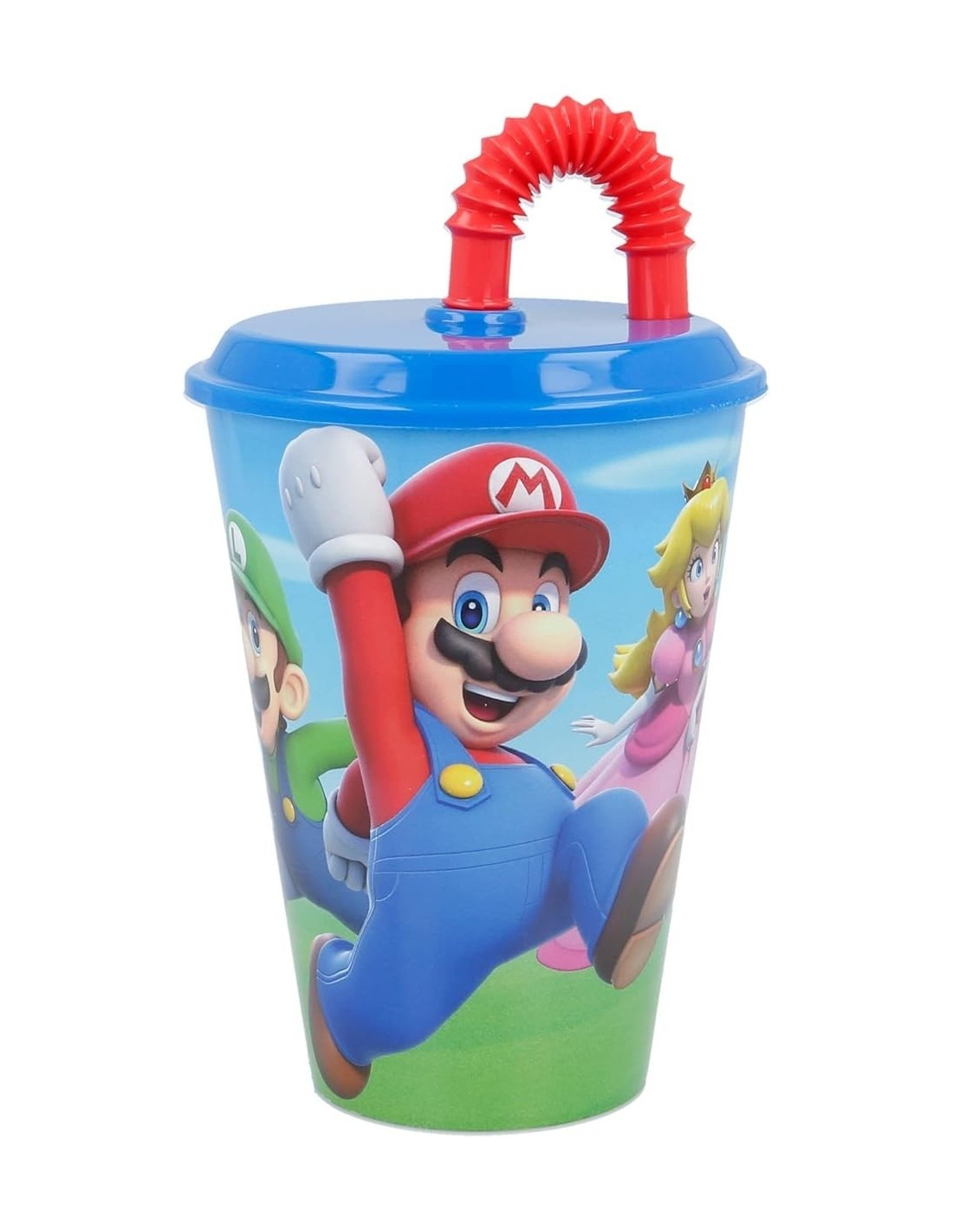BICCHIERE 430ML IN PLASTICA RIUTILIZZABILE SUPERMARIO CON CANNUCCIA, PER BAMBINI