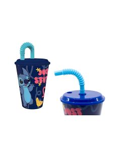 Bicchiere Disney Stitch 430 ml in Plastica BPA‑Free con Cannuccia Integrata – Ideale per Bambini