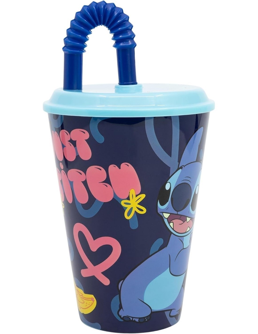 Bicchiere Disney Stitch 430 ml in Plastica BPA‑Free con Cannuccia Integrata – Ideale per Bambini