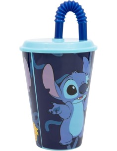 Bicchiere Disney Stitch 430 ml in Plastica BPA‑Free con Cannuccia Integrata – Ideale per Bambini