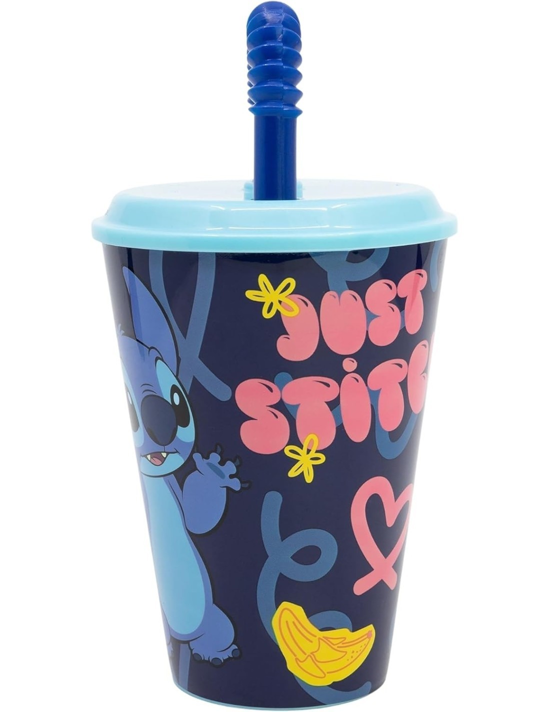 Bicchiere Disney Stitch 430 ml in Plastica BPA‑Free con Cannuccia Integrata – Ideale per Bambini
