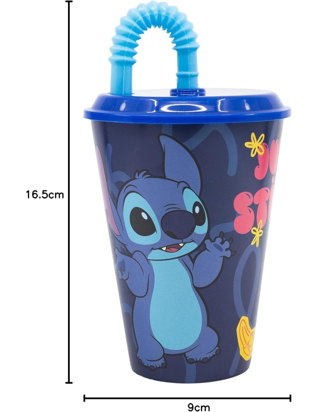 Bicchiere Disney Stitch 430 ml in Plastica BPA‑Free con Cannuccia Integrata – Ideale per Bambini