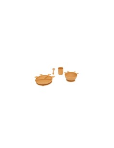 Set Pranzo, 4 Pezzi, Giraffa, Silicone, Ocre, Piatto, Ciotola, Bicchiere, Cucchiaio