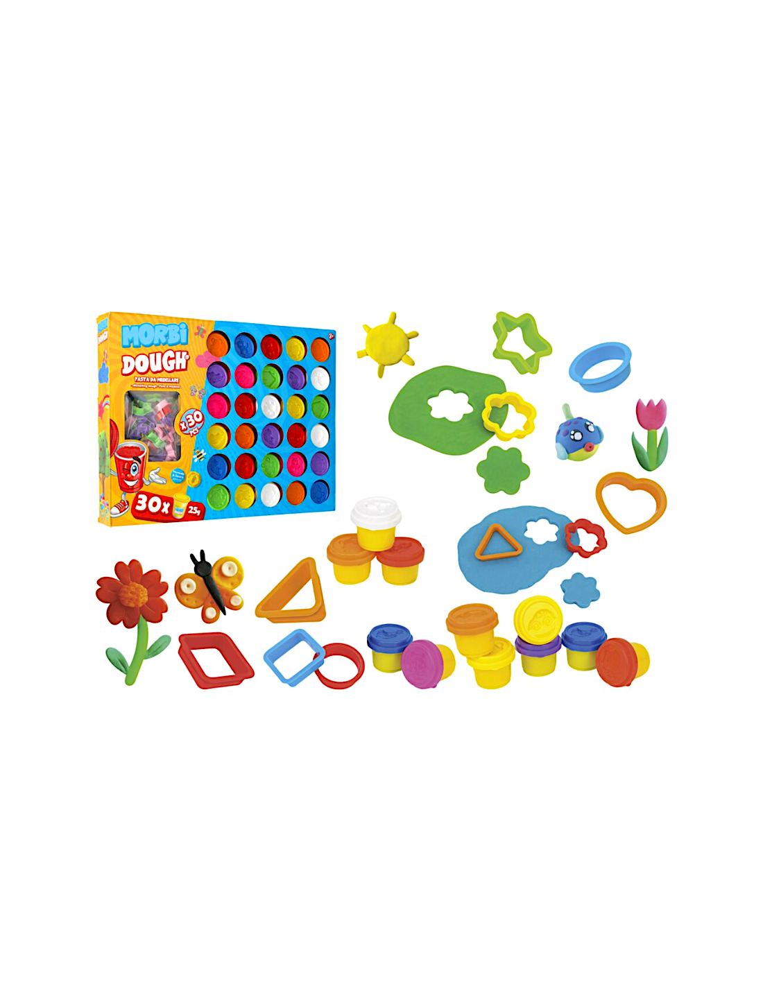 PASTA DA MODELLARE, 30 COLORI, MINI VASETTI, 25 GR, ACCESSORI INCLUSI, SET CREATIVO, BAMBINI 3+ ANNI, MORBIDOUGH 42479