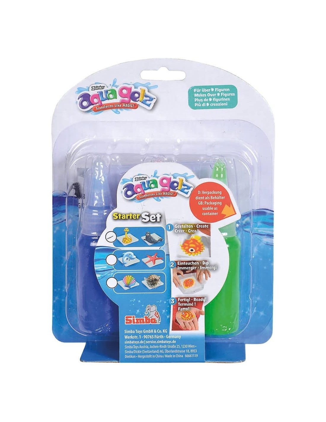 SIMBA, AQUA GELZ STARTER SET, 4 BOTTIGLIE GEL COLORATO 30 ML, 3 FORME, GIOCO CREATIVO 8+, 106322561
