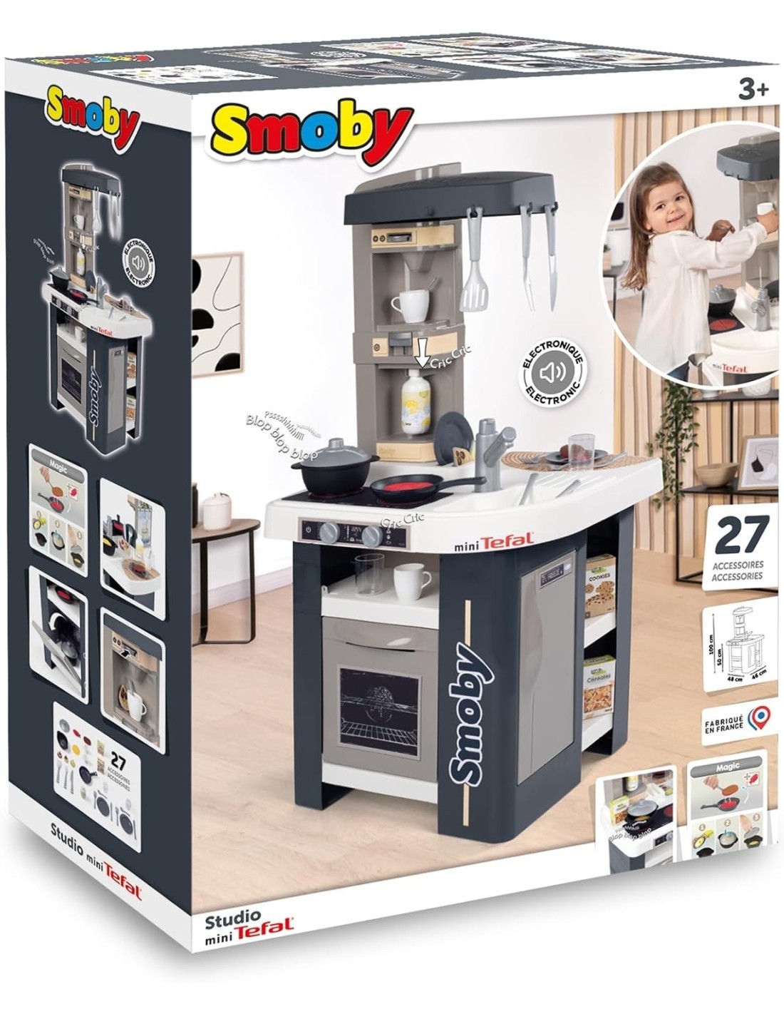 CUCINA GIOCATTOLO, TEFAL STUDIO, SMOBY, 27 ACCESSORI, SUONI REALISTICI, 48X46X100CM