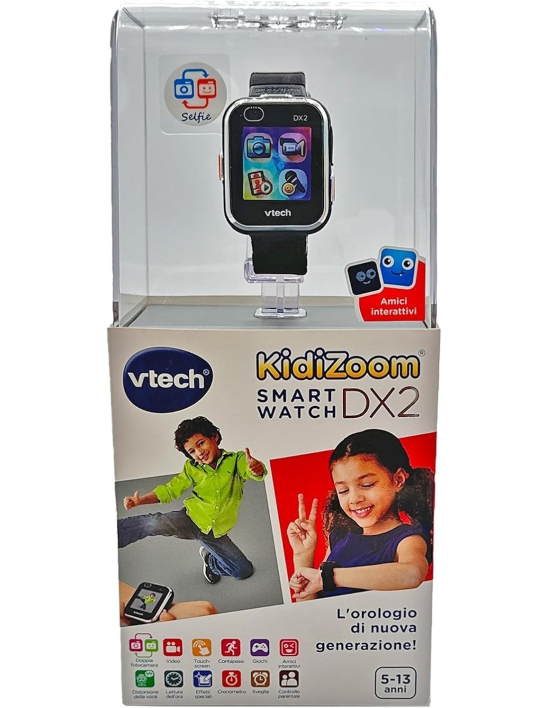 OROLOGIO SMART 193862 KIDIZOOM NERO DX2, OROLOGIO INTELLIGENTE BAMBINI, SELFIE, FOTOCAMERA, GIOCHI, DISPLAY 3D