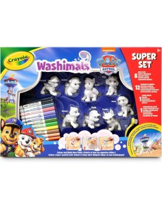 WASHIMALS PAW PATROL SUPER SET, SUPER SET ATTIVITÀ CON 8 CUCCIOLI, 12 PENNARELLI LAVABILI, SPAZZOLINA E SFONDO COLORABILE