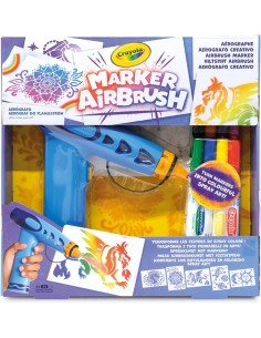 CRAYOLA Marker Airbrush – Aerografo Creativo per Bambini con 8 Pennarelli Lavabili e 5 Stencil – Giocattolo Educativo