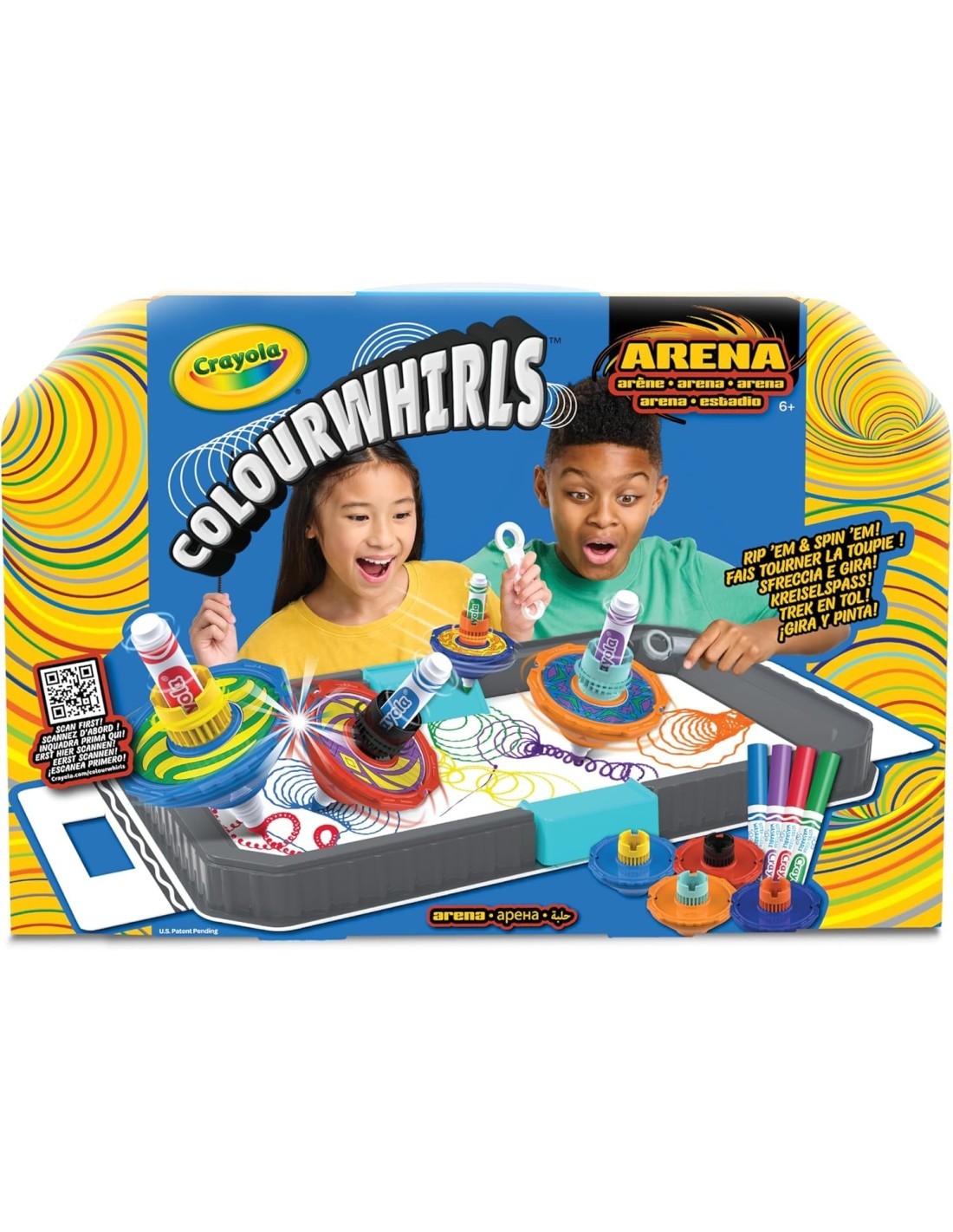 COLOURWHIRLS, LA TROTTOLA DEI COLORI, ARENA PER SFIDE, 4 TROTTOLE, GIOCO CREATIVO, REGALO PER BAMBINI, AMICI, ETÀ 6+