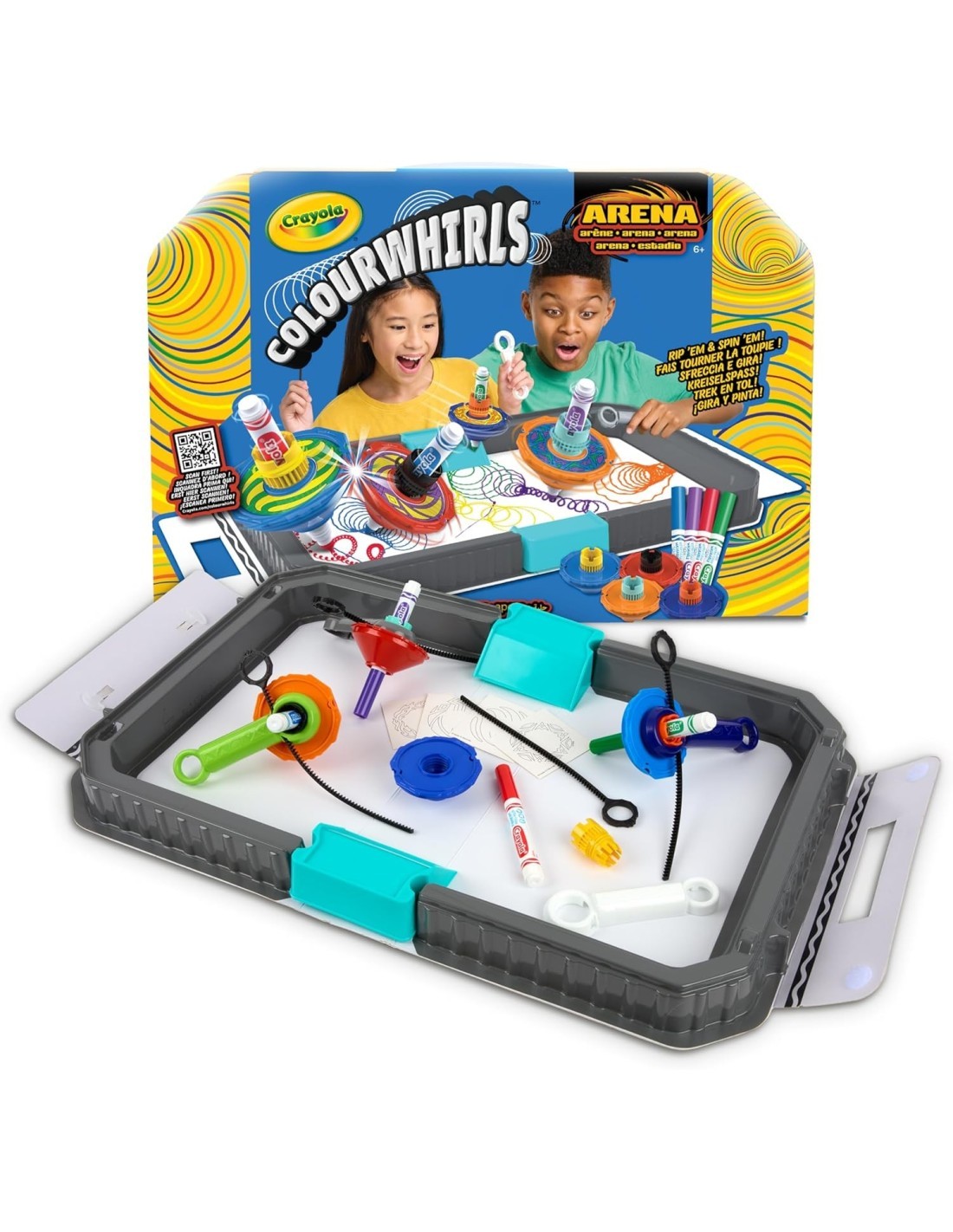 COLOURWHIRLS, LA TROTTOLA DEI COLORI, ARENA PER SFIDE, 4 TROTTOLE, GIOCO CREATIVO, REGALO PER BAMBINI, AMICI, ETÀ 6+