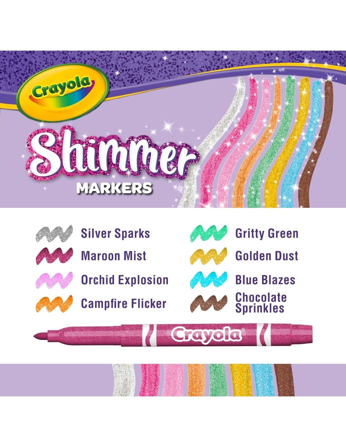 CRAYOLA, PENNARELLI SCINTILLANTI, SET 8 COLORI BRILLANTI, BAMBINI 3 ANNI+, ARTE, CREATIVITÀ