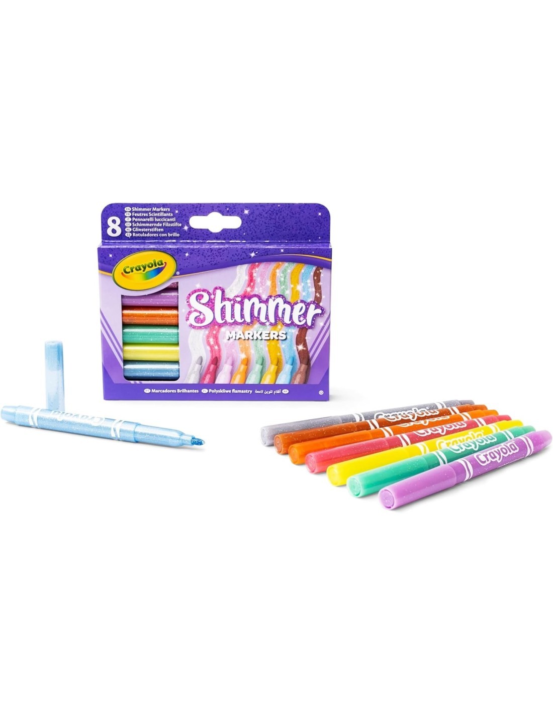 CRAYOLA, PENNARELLI SCINTILLANTI, SET 8 COLORI BRILLANTI, BAMBINI 3 ANNI+, ARTE, CREATIVITÀ
