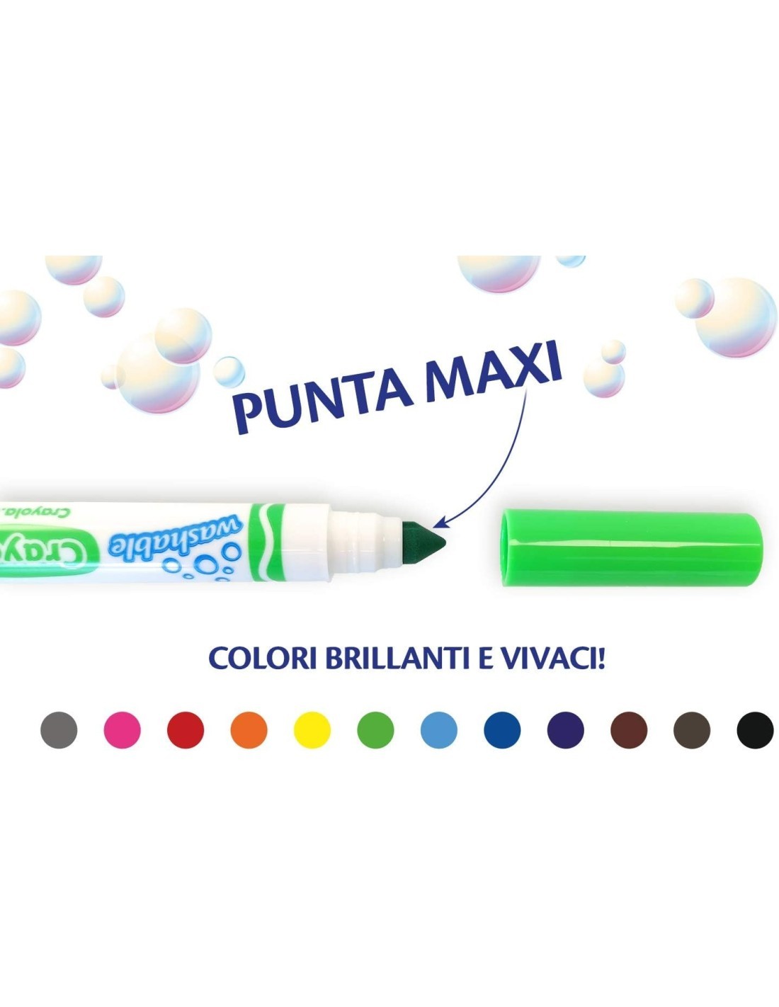 12 PENNARELLI LAVABILI, PUNTA MAXI, FIBRA SUPER-RESISTENTE, 12 COLORI ASSORTITI, SCUOLA, TEMPO LIBERO, BAMBINI 3+