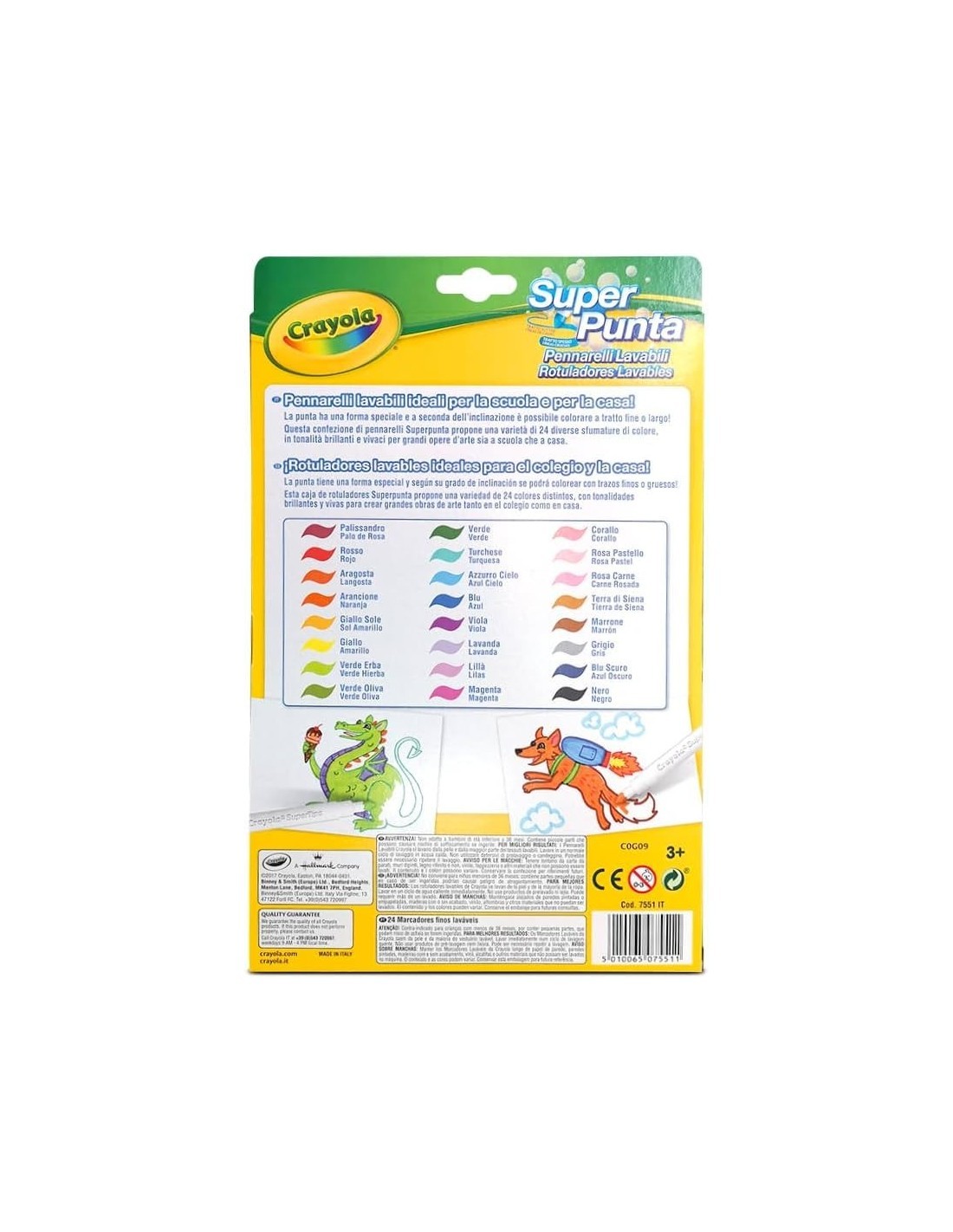 CRAYOLA, SUPERTIPS, PENNARELLI LAVABILI, PUNTA MEDIA, 24 PEZZI, COLORI ASSORTITI, SCUOLA, TEMPO LIBERO