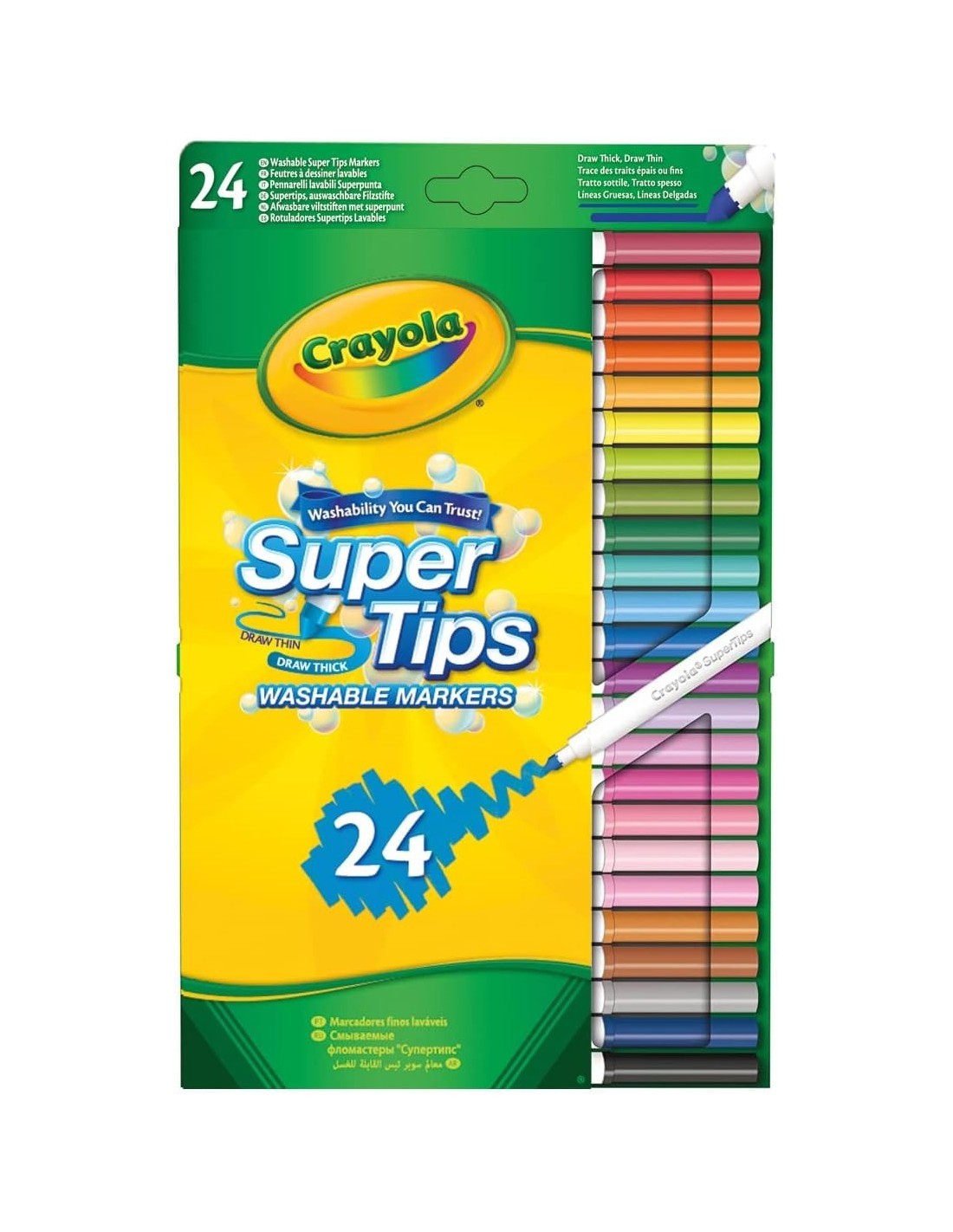 CRAYOLA, SUPERTIPS, PENNARELLI LAVABILI, PUNTA MEDIA, 24 PEZZI, COLORI ASSORTITI, SCUOLA, TEMPO LIBERO