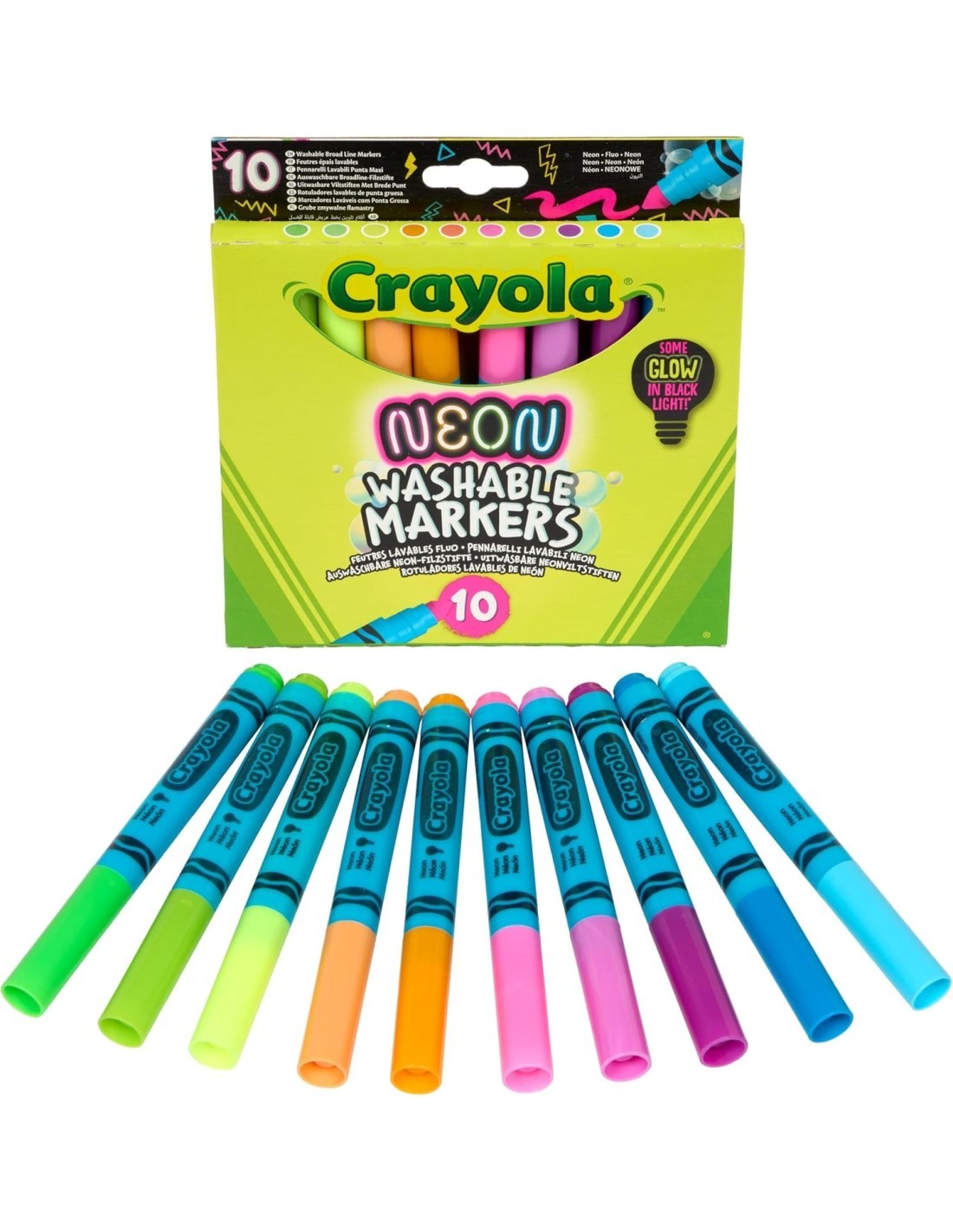 CRAYOLA, PENNARELLI NEON, SET 10 COLORI BRILLANTI, BAMBINI 3 ANNI+, ARTE, CREATIVITÀ