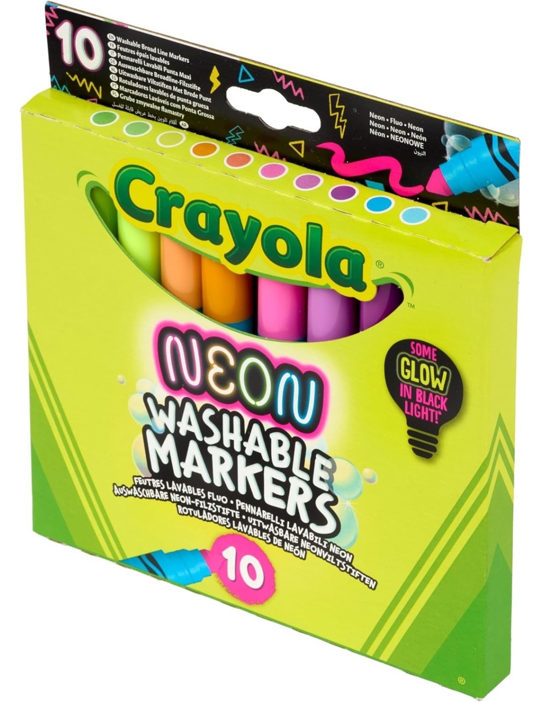 CRAYOLA, PENNARELLI NEON, SET 10 COLORI BRILLANTI, BAMBINI 3 ANNI+, ARTE, CREATIVITÀ