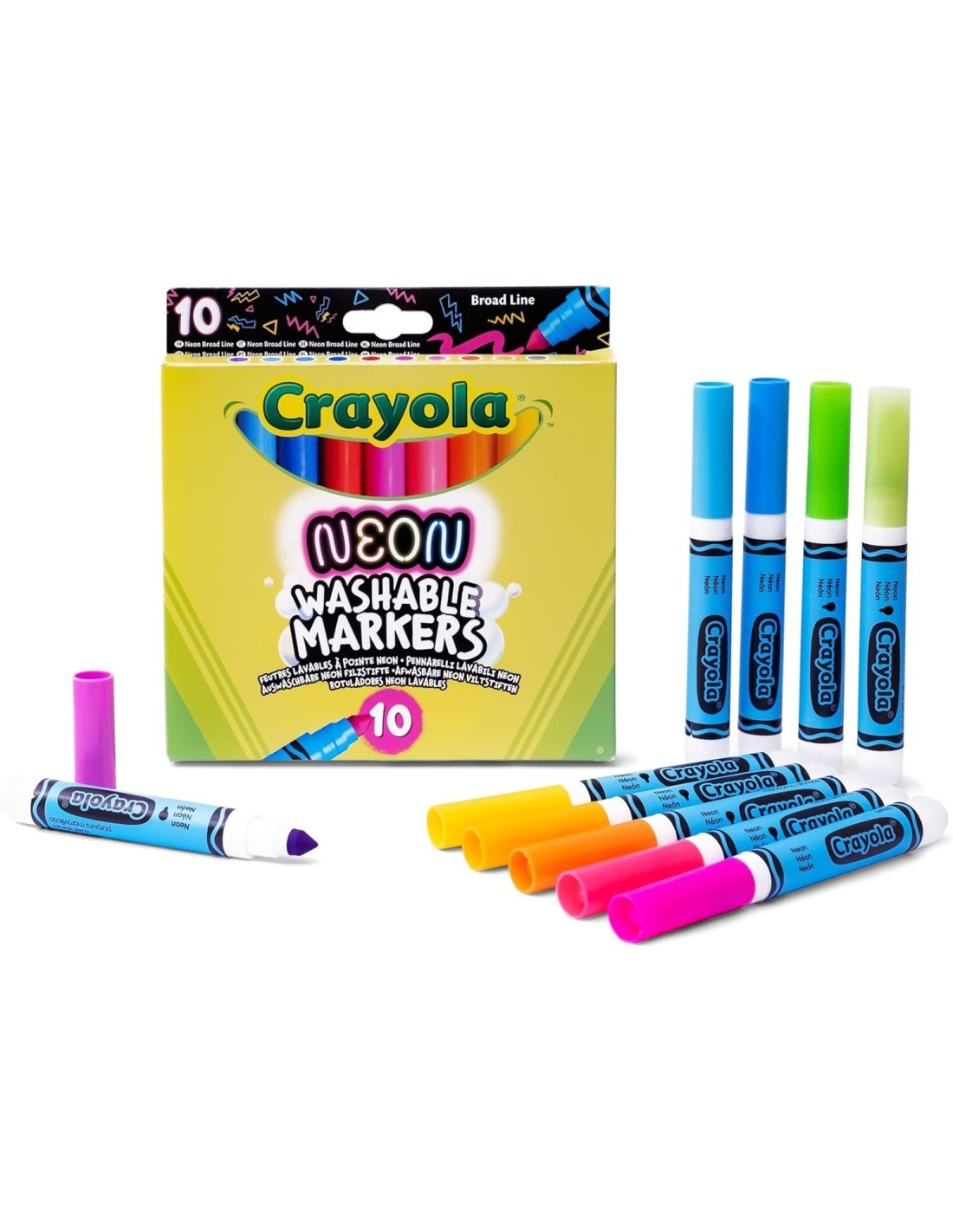 CRAYOLA, PENNARELLI NEON, SET 10 COLORI BRILLANTI, BAMBINI 3 ANNI+, ARTE, CREATIVITÀ