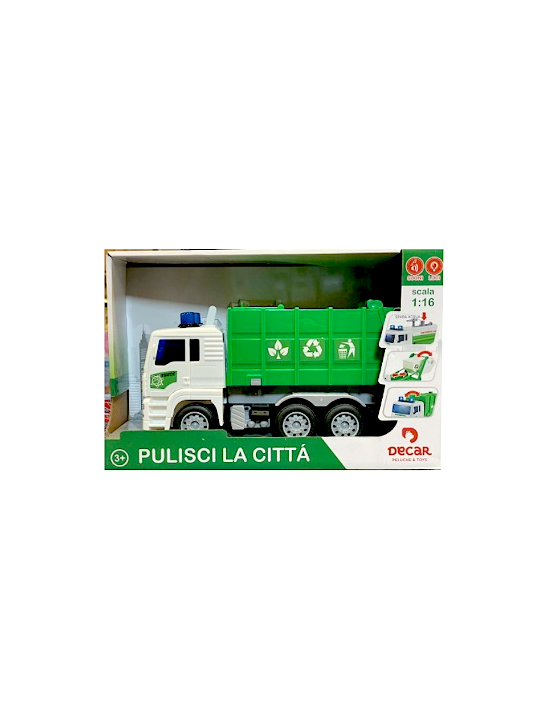 CAMION RIFIUTI  LUCI E SUONI, SCALA 1:16, VEICOLO GIOCATTOLO REALISTICO